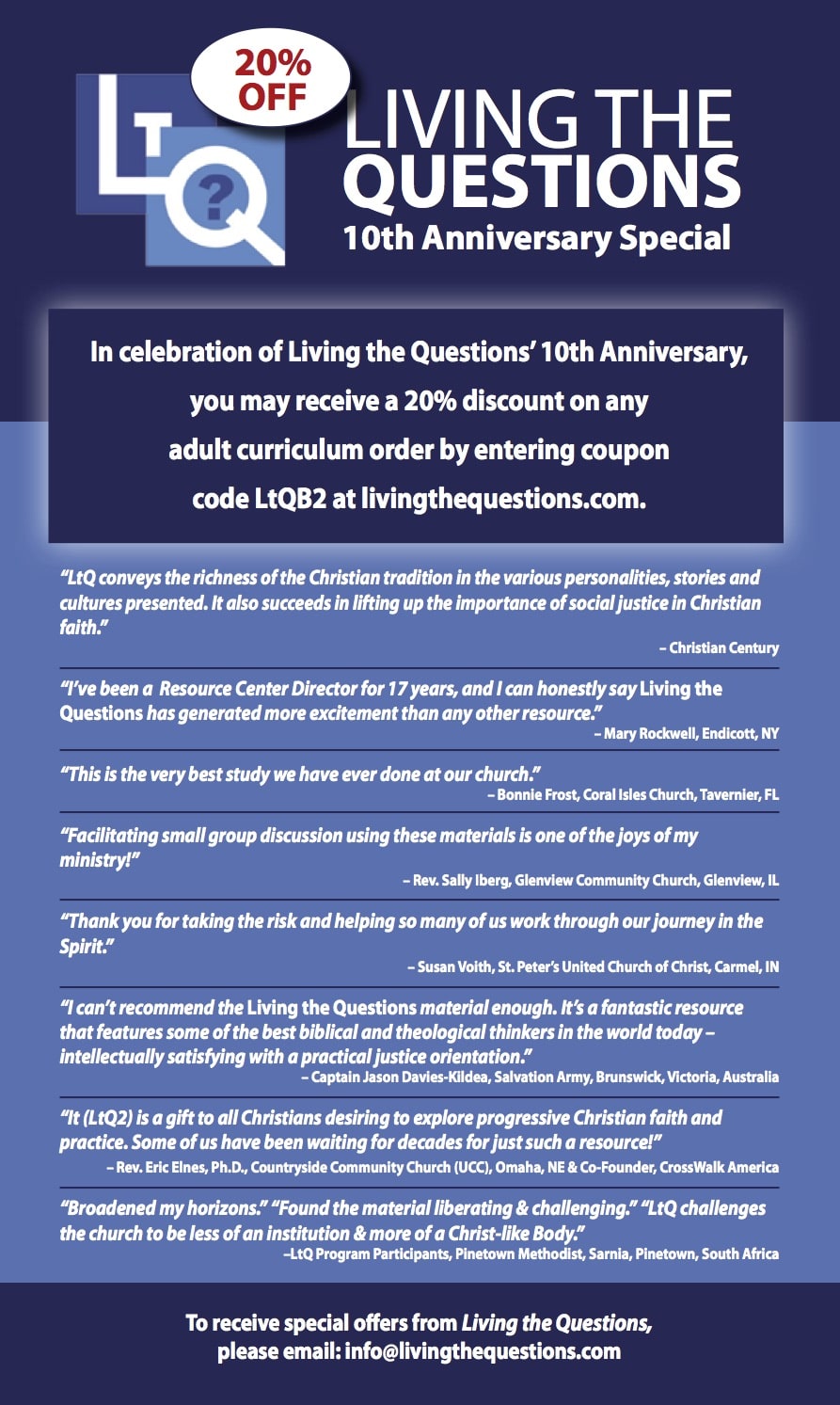 LtQ Catalog 20% off testimonial page 2015